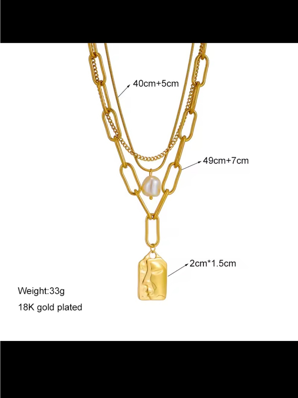 18K Gold Plated Layered Pendant Necklace with Pearl Accent